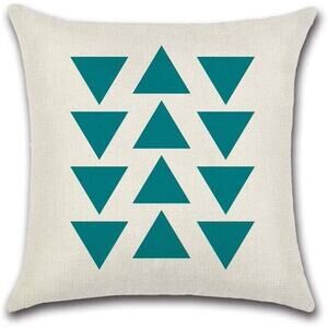 Square Accent Pillow Cover 18X18 Linen Blend Geometric Teal Triangle Print